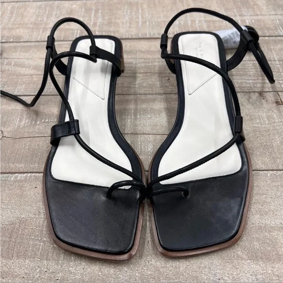 NWT rag & bone Cindy Tie Open Toe Wrap Sandals in Black Size 9/39